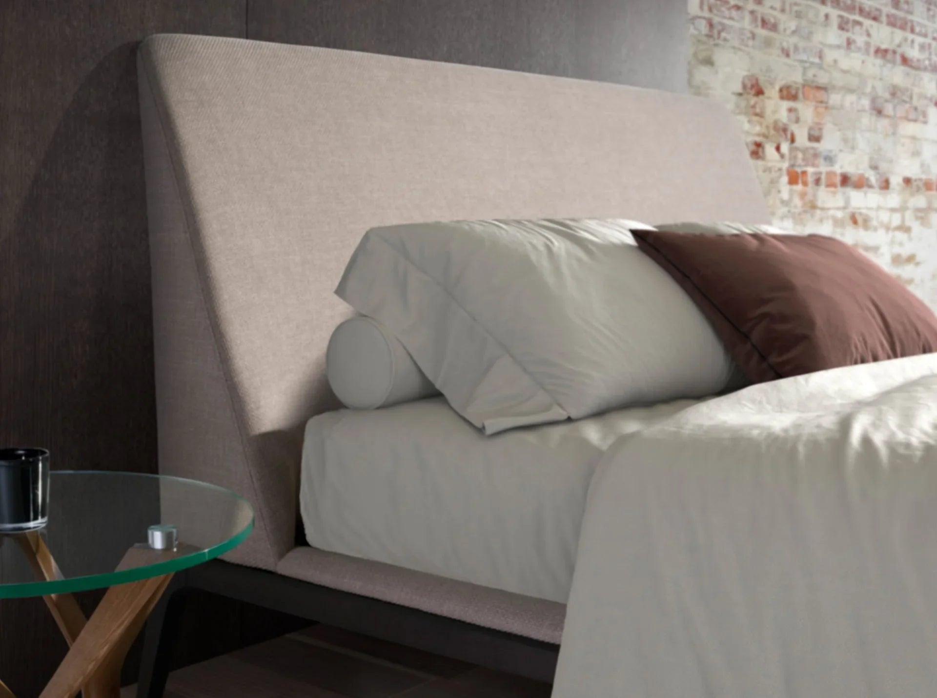 Polsterbett Cologne von Maison de Cocon – Stoff, Farbe Warmgrau, 180x200 cm, Detailansicht