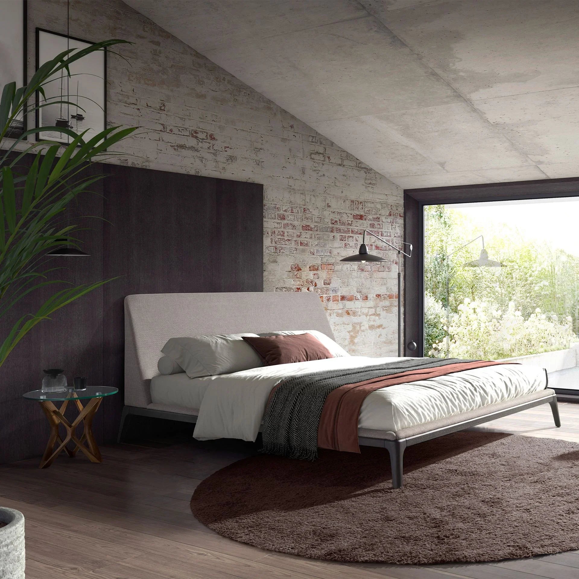 Polsterbett Cologne von Maison de Cocon – Stoff, Farbe Warmgrau, 180x200 cm, Frontalansicht