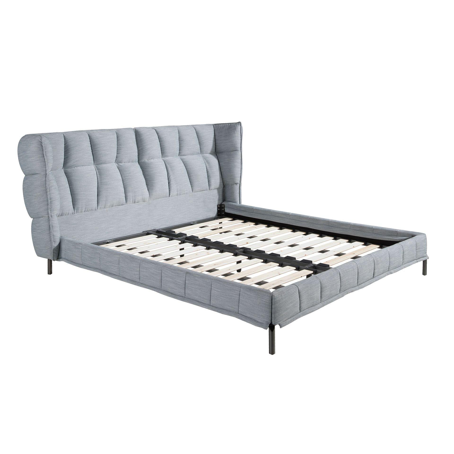 Polsterbett Dortmund von Maison de Cocon – Stoff, Farbe Blaugrau, 180x200 cm, Rahmenansicht