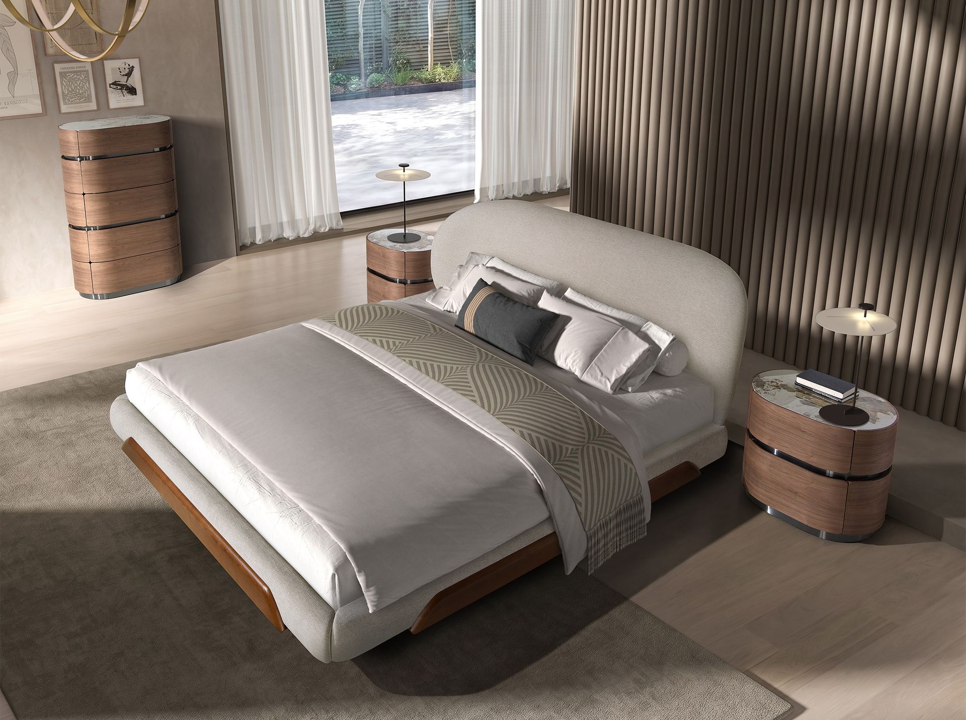 Polsterbett Duisburg von Maison de Cocon – Stoff, Farbe Hellgrau, 180x200 cm, Draufsicht