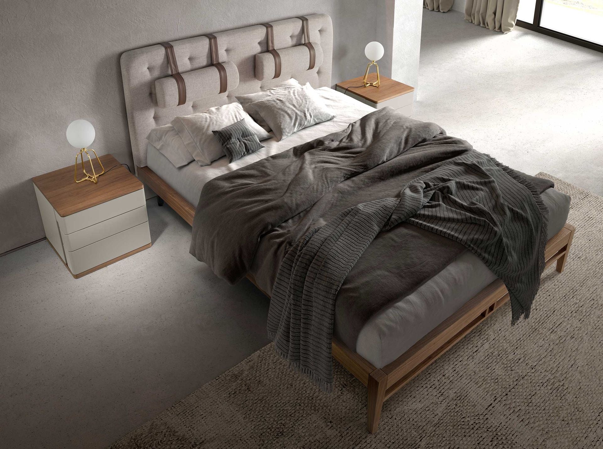 Polsterbett Frankfurt von Maison de Cocon – Stoff, Farbe Warmgrau, 160x200 cm, Draufsicht