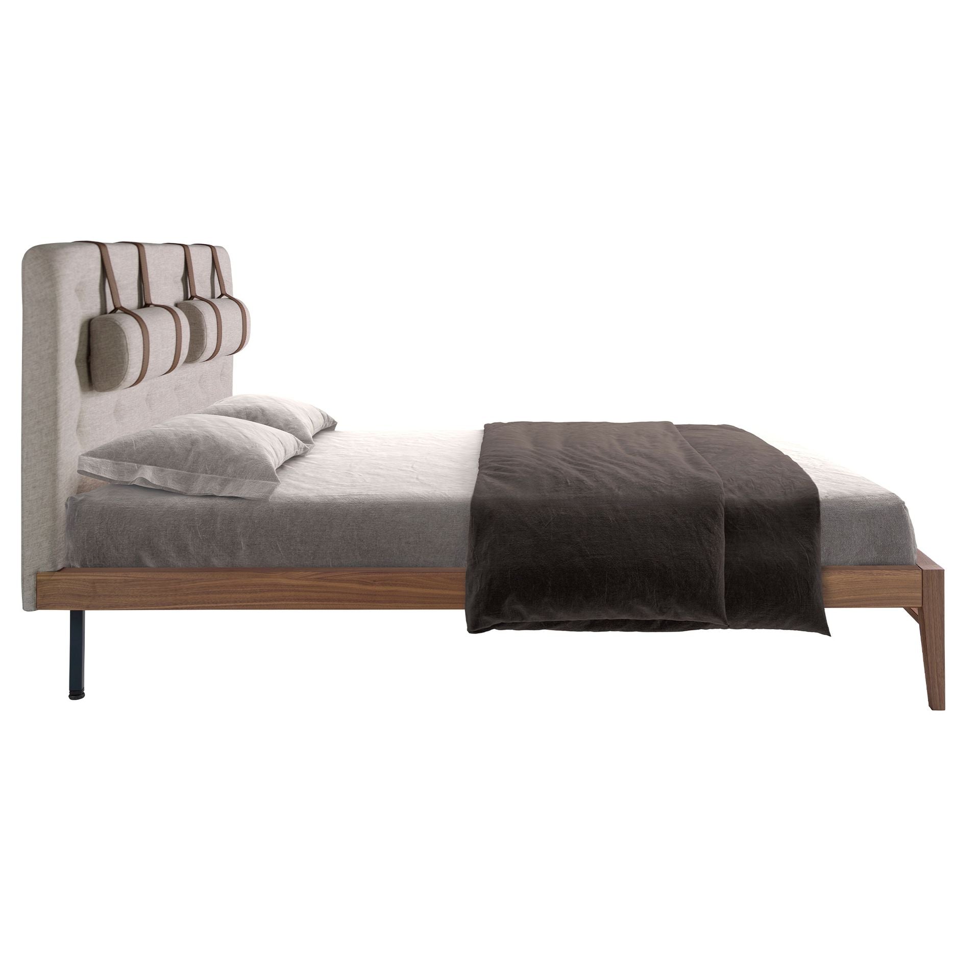 Polsterbett Frankfurt von Maison de Cocon – Stoff, Farbe Warmgrau, 160x200 cm, Seitenansicht