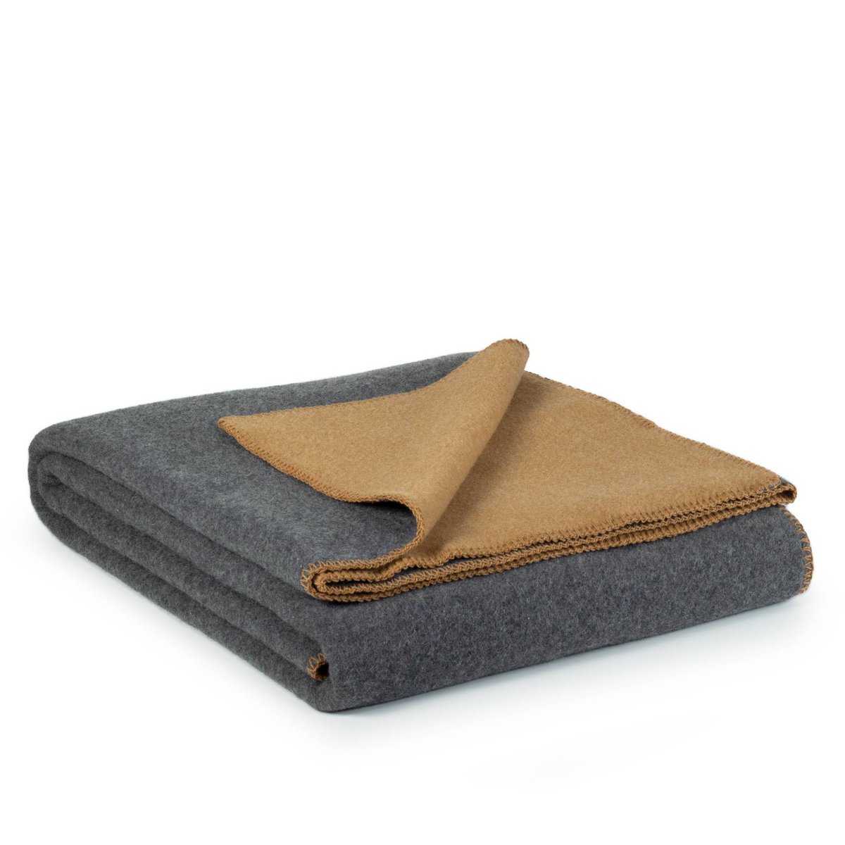 Folded Merino Wool Bedspread in Sun Dust, showing the wool-nylon blend texture 2