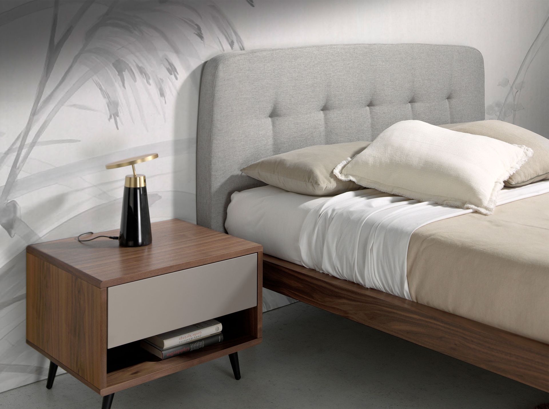 Polsterbett Münster von Maison de Cocon – Stoff, Farbe Grau, 160x200 cm, Detailansicht