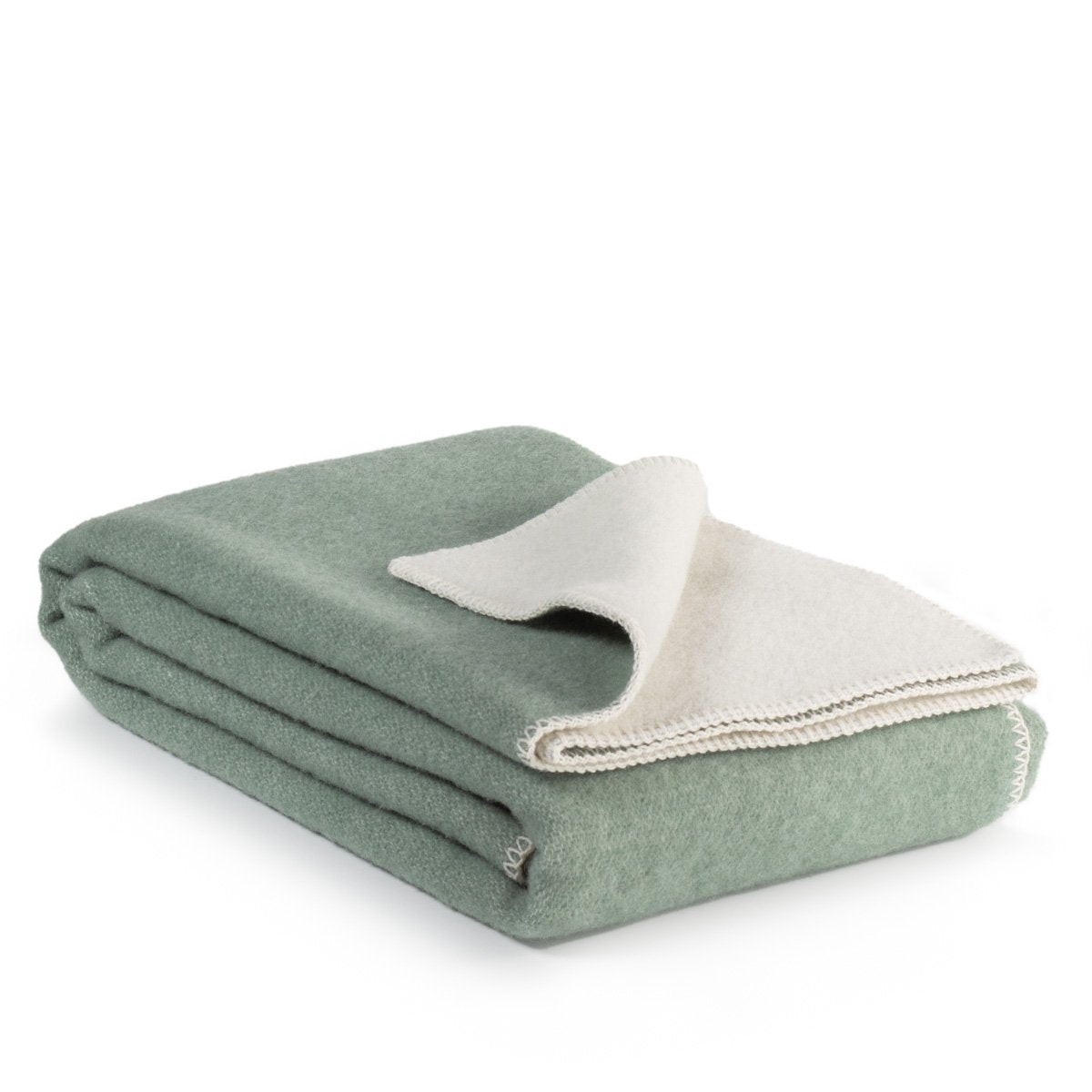 Folded Woolen Bed Blanket in cool mint, showing wool texture