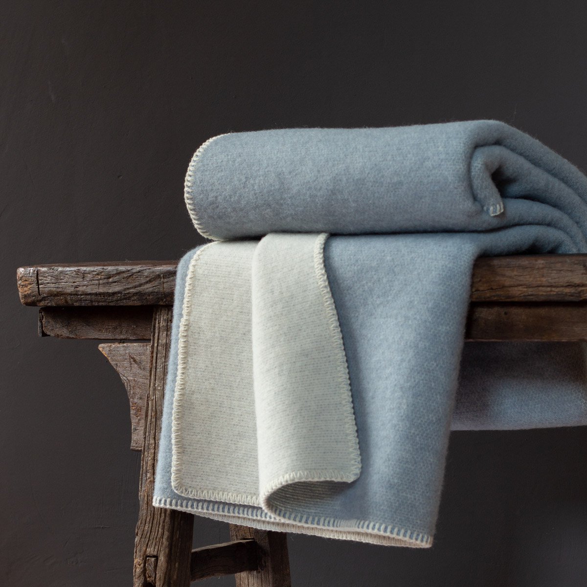 Close-up detail of the Blue Fog bed runner's weave