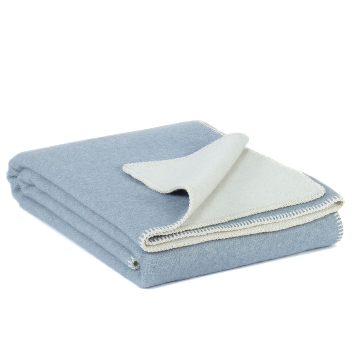Folded Wool Bed Runner in blue fog, showing texture