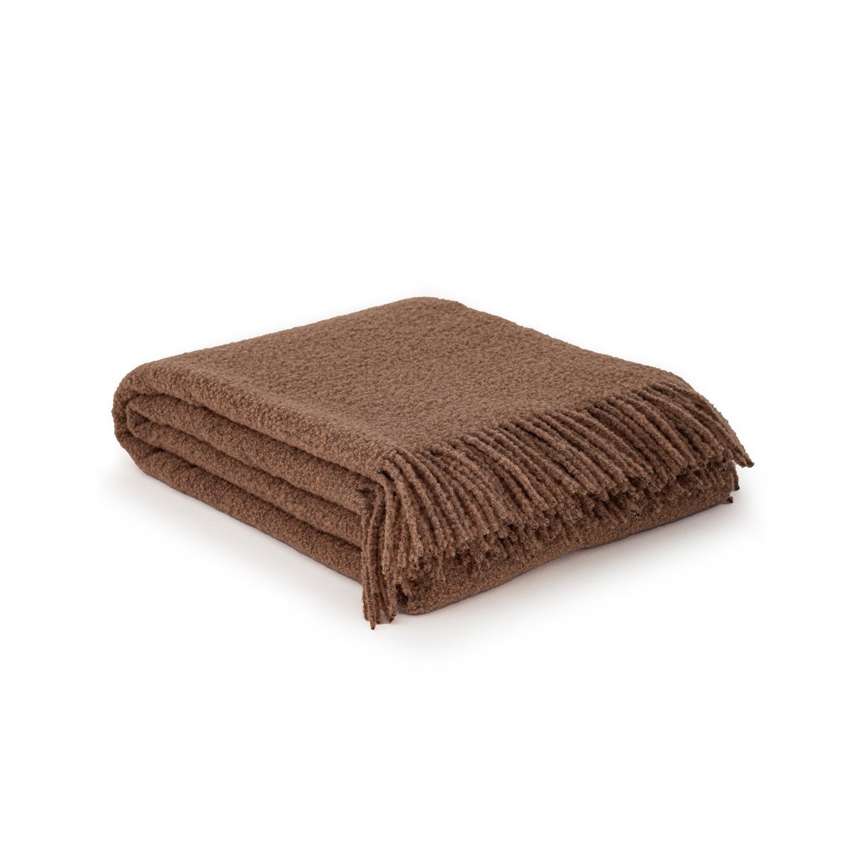 Folded Wool Bouclé Throw Blanket Paris in brown, showing textured knit