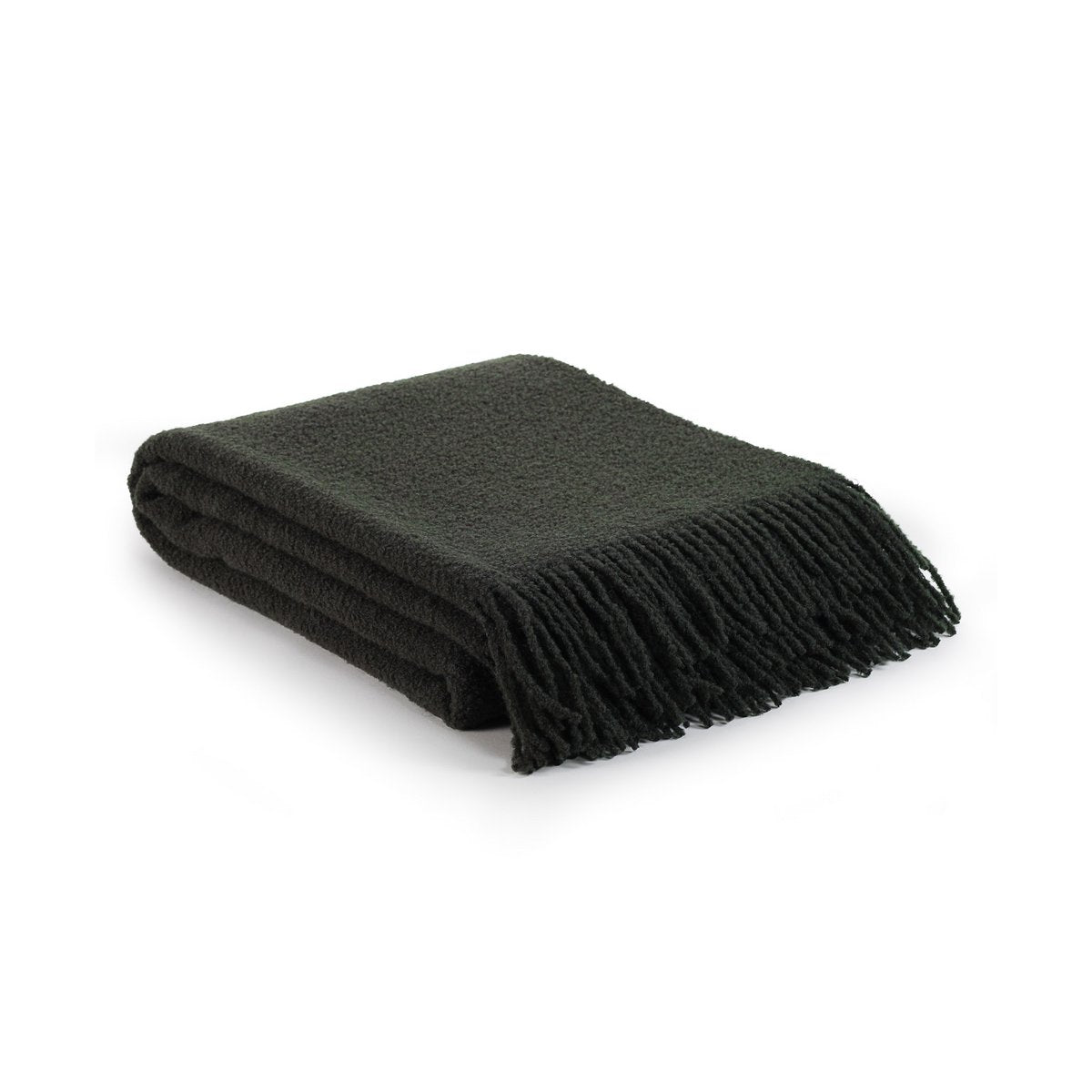 Folded Wool Bouclé Throw Blanket Paris in swamp green, showing textured knit