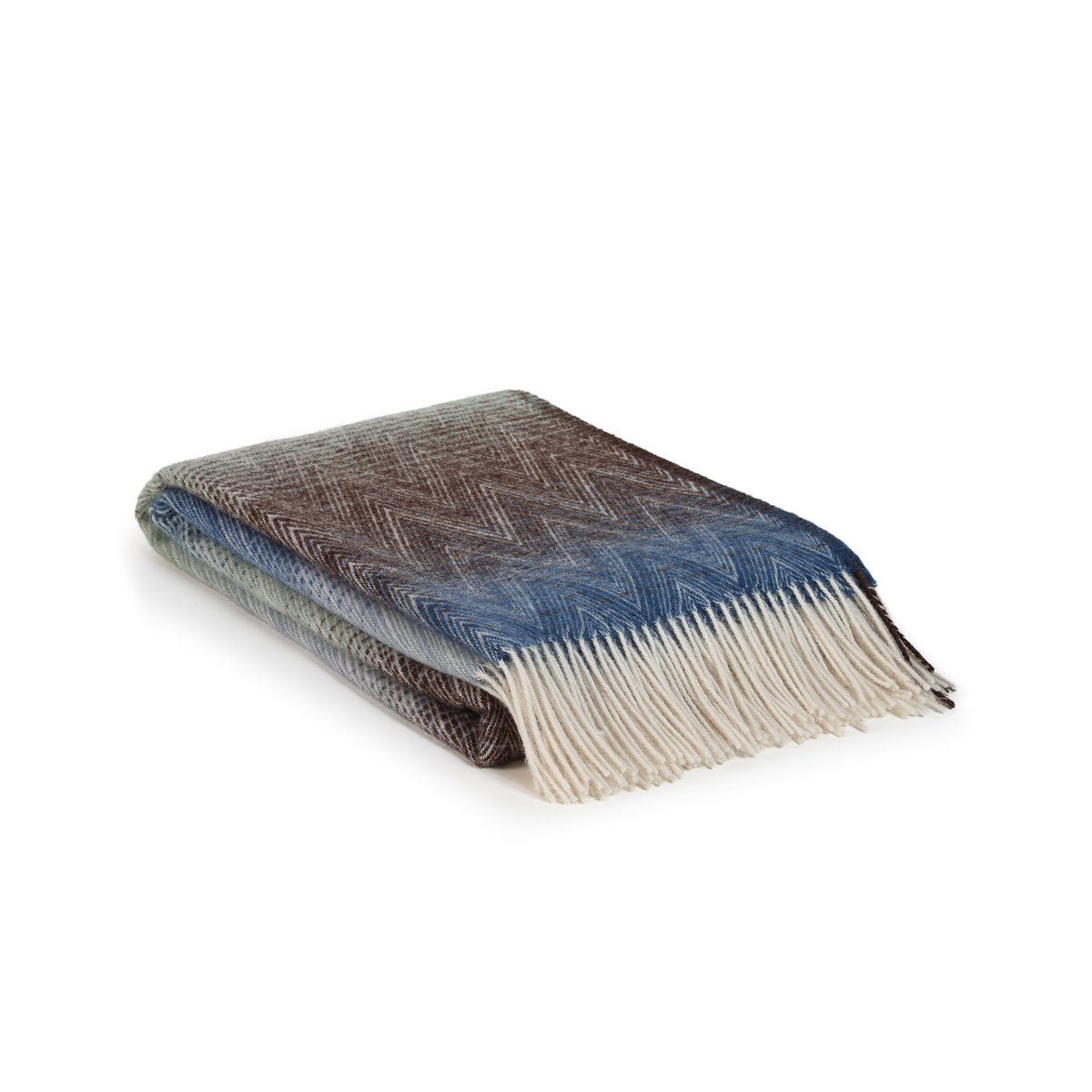 Folded Wool Throw Blanket Manoria Acqua in multi-colored blue zigzag pattern