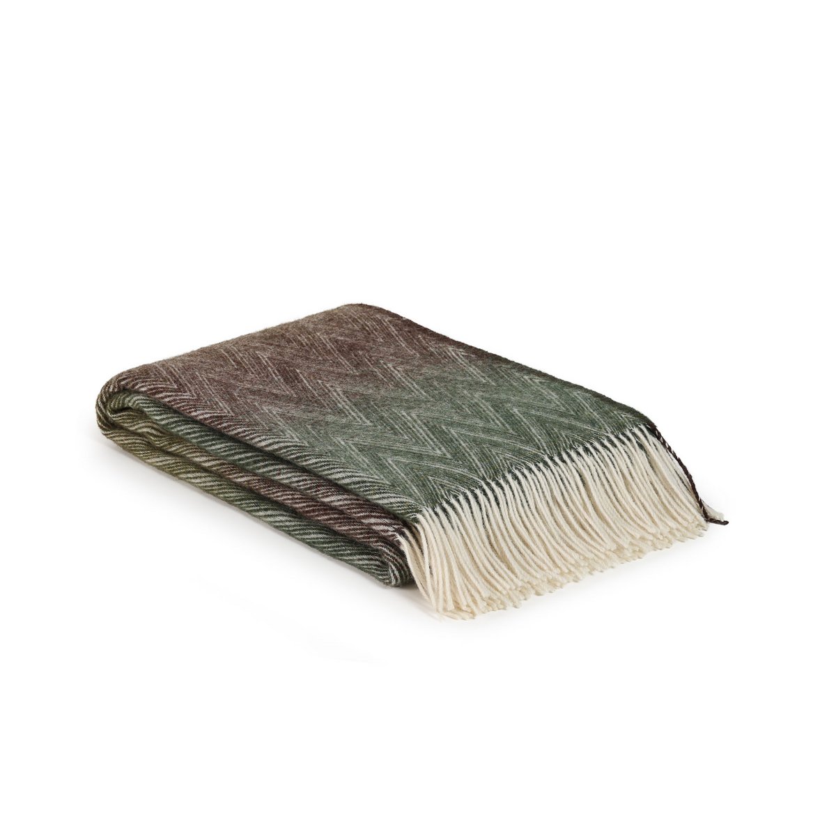 Folded Wool Throw Blanket Manoria Foresta in multi-colored green zigzag pattern