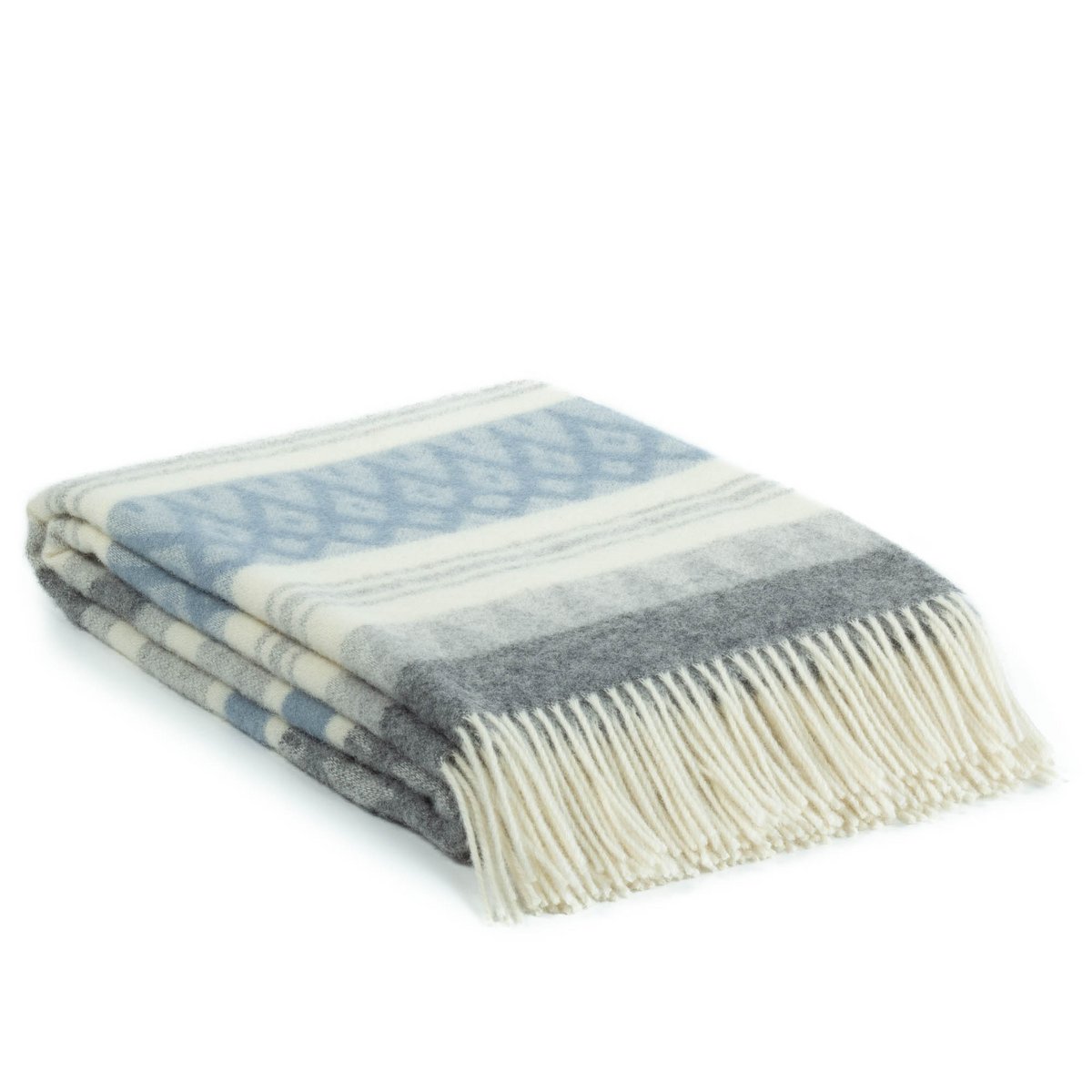 Folded Wool Throw Blanket Ugle in blue, grey, and white