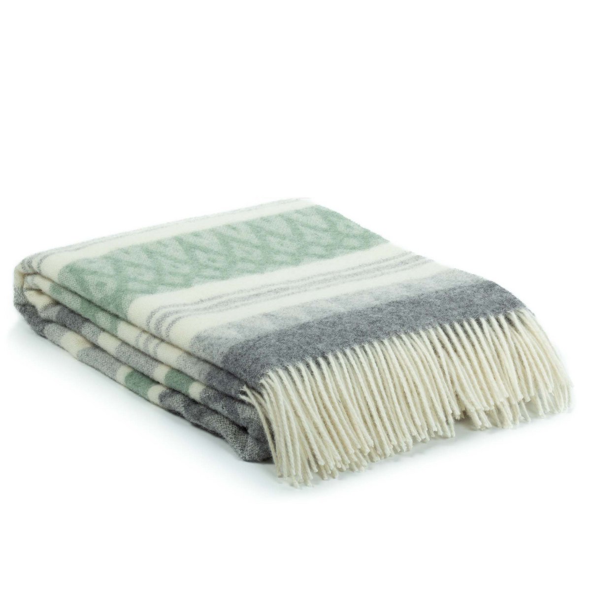 Folded Wool Throw Blanket Ugle in green, grey, and white