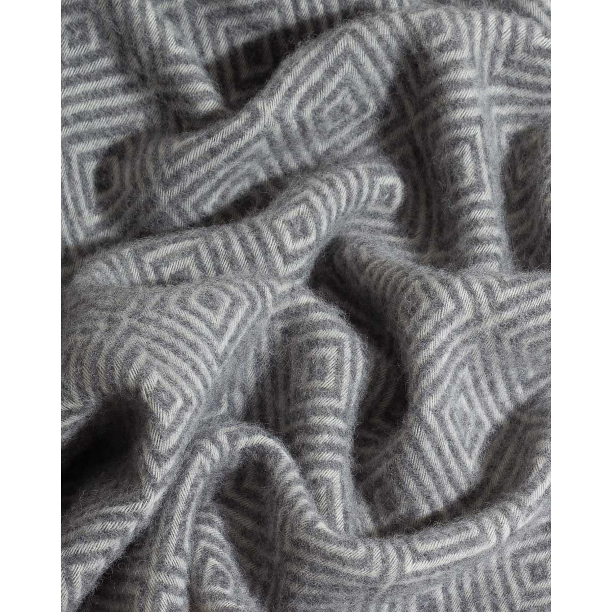 Detail of Venezia throw's textured wool weave in grey