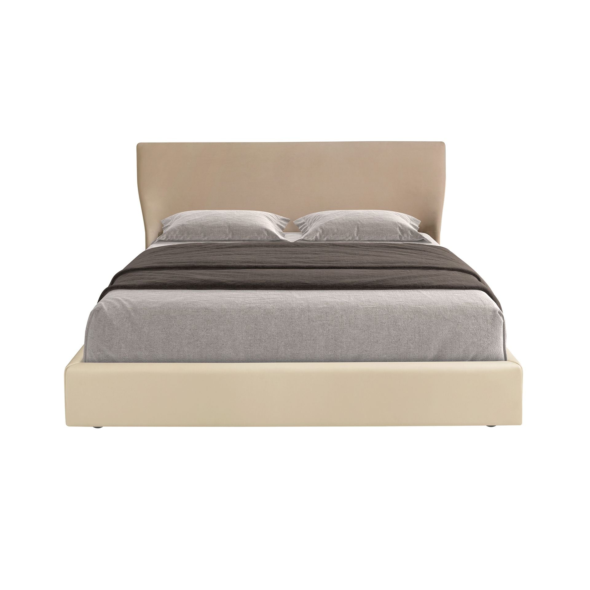 Polsterbett Wuppertal von Maison de Cocon – Samt & Kunstleder, Farbe Creme-Braun, 180x200 cm, Frontalansicht