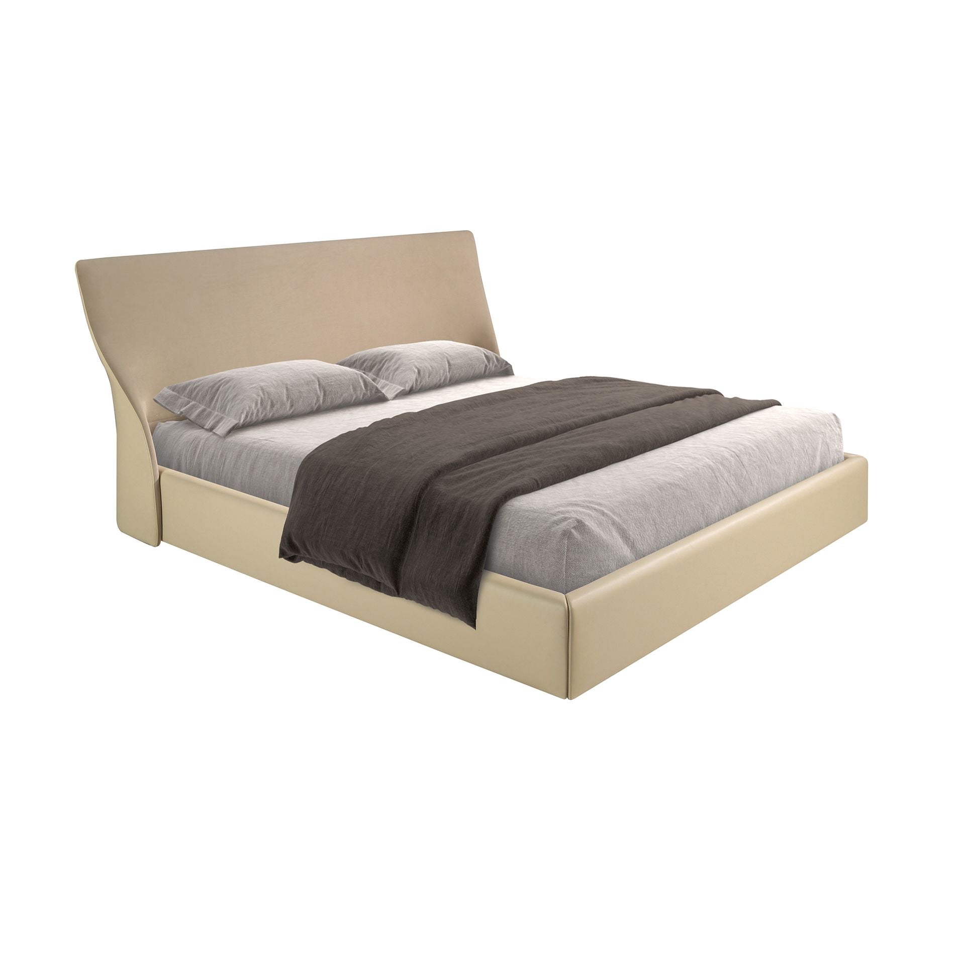 Polsterbett Wuppertal von Maison de Cocon – Samt & Kunstleder, Farbe Creme-Braun, 180x200 cm, Hauptansicht